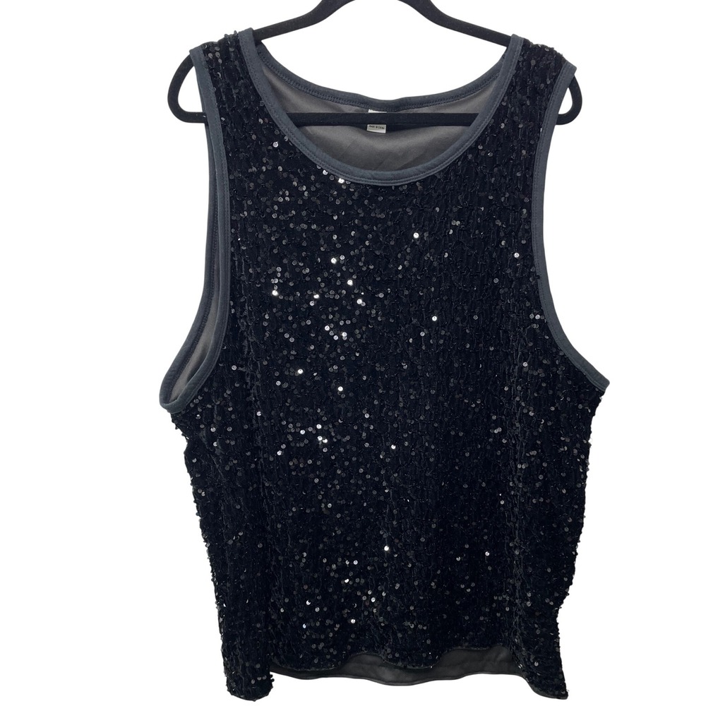 Black Velvet Sequin Tank Top XXL Plus Size‎ Party Cocktail Dark Glam Whimsigoth